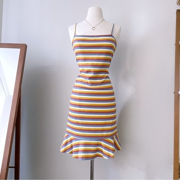 Retro Ribbed Colorful Dress (2XL)
