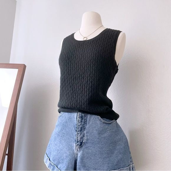 Wool Blend Cable Knit Black Sweater Vest Tank