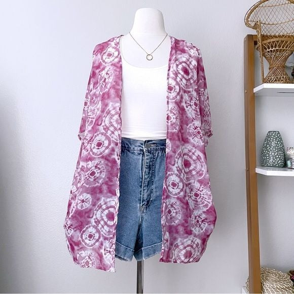 Tie Dye Lightweight Open Front Kimono Cover Up (2X/3X)