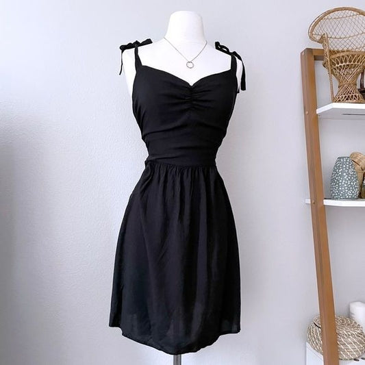 Tie Strap A Line Black Mini Dress (12)