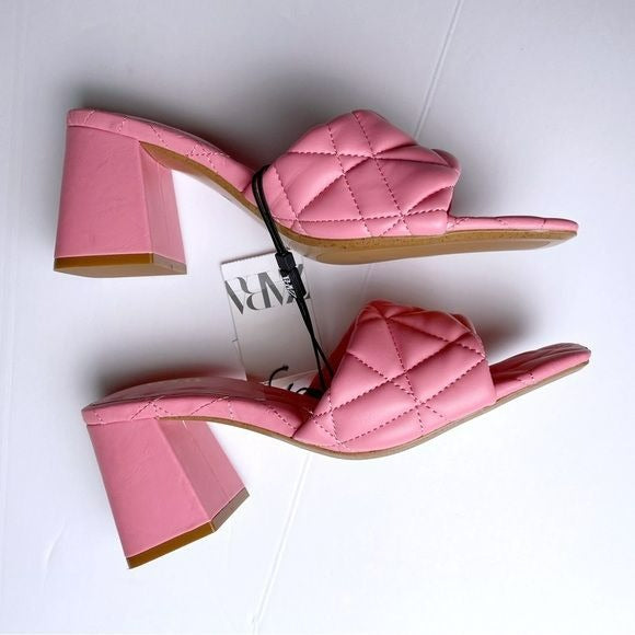 Quilted Square Toe Pink Heels Sandals (8)