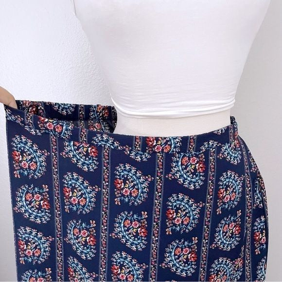 Navy Blue Maxi Floral Wrap Skirt (XL)