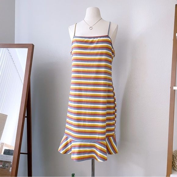 Retro Ribbed Colorful Dress (2XL)