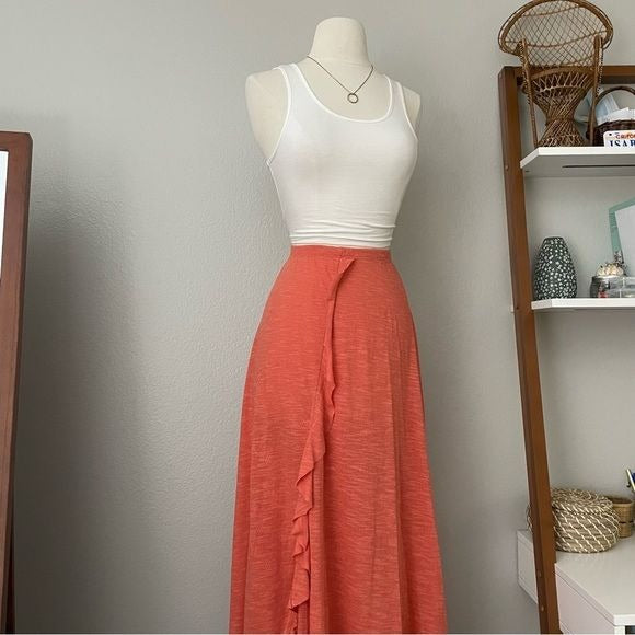 Orange Coral Flutter Cascade Maxi Skirt (XS)
