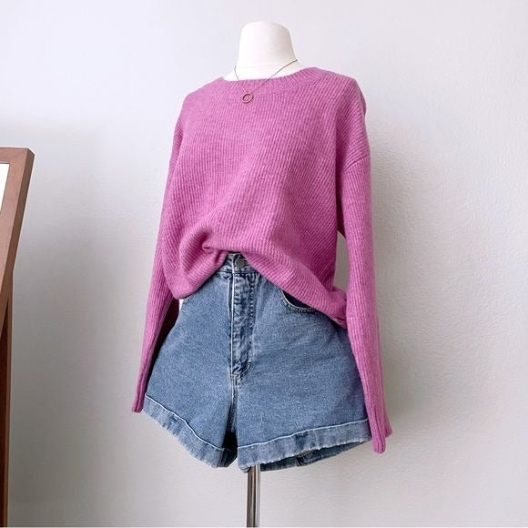 Knit Purple Ribbed Pullover Sweater (XL)