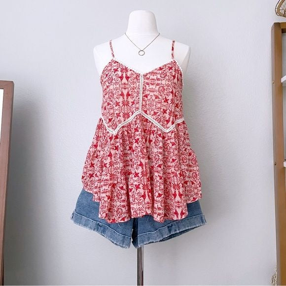 Red Floral Babydoll Tank Top (S)