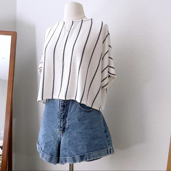Oversized Slouchy Striped Crop Top (S)