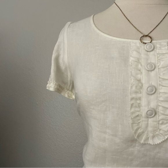 Linen White Short Sleeve Top (M)