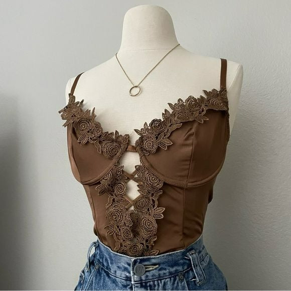 Brown Floral Bodysuit (L)