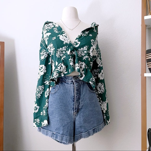 Floral Recycled Handmade Peplum Top (L)