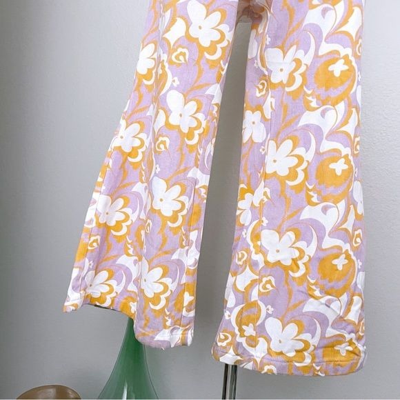 Retro Funky Floral Colorful Flare Bottom Pants (M)