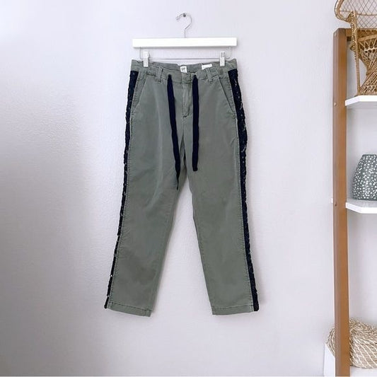 Olive Green Cropped Lace Side Pants (4)