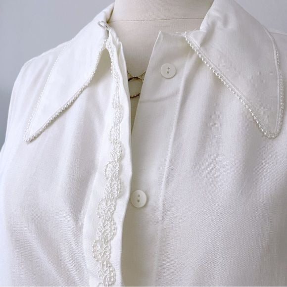 Vintage White Beaded Button Front Top (L)