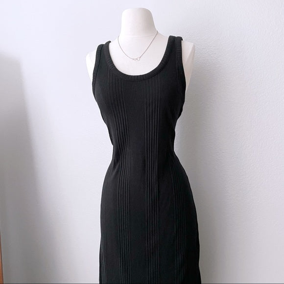 Midi Ribbed Sweater Side Slit Dress (M)