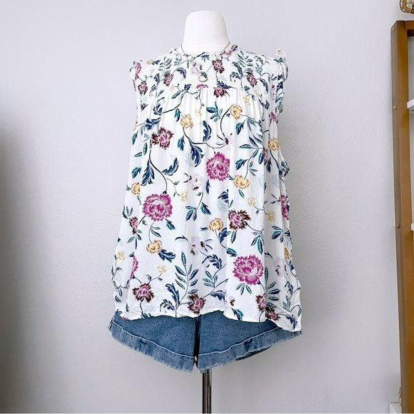 Smocked Floral Sleeveless Swing Top (XXL)