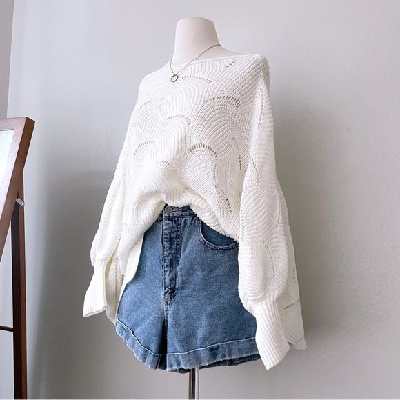 Oversize Slouchy Cream Knit Sweater (S/M)