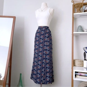 Navy Blue Maxi Floral Wrap Skirt (XL)