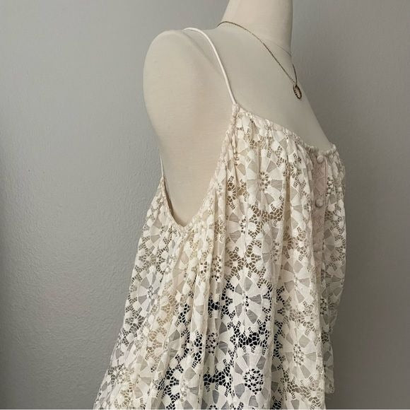 Sheer Lace Cream Button Front Top (S)