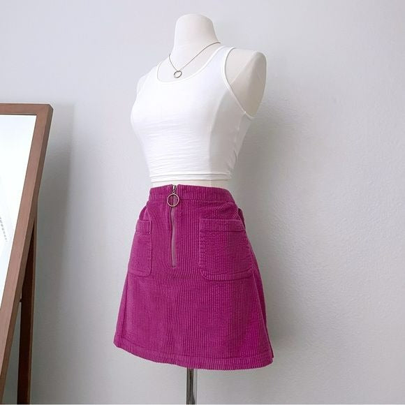 Fuchsia Corduroy Mini Retro Colorful Skirt (L)
