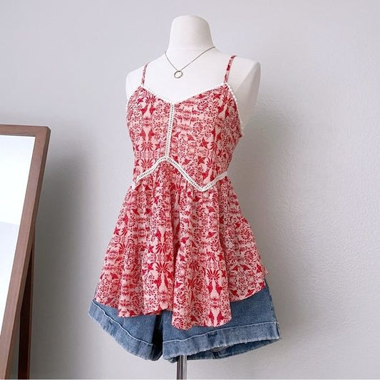 Red Floral Babydoll Tank Top (S)
