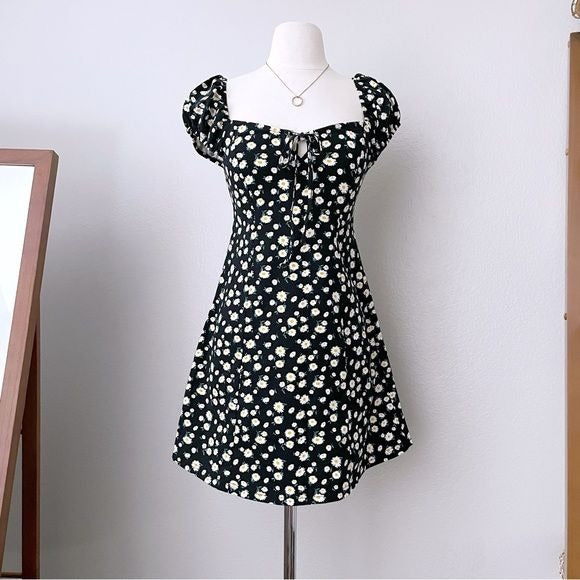 Daisy Milkmaid Mini Black Dress (S)