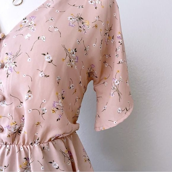 Pink Floral Cinched Waist Top (S)