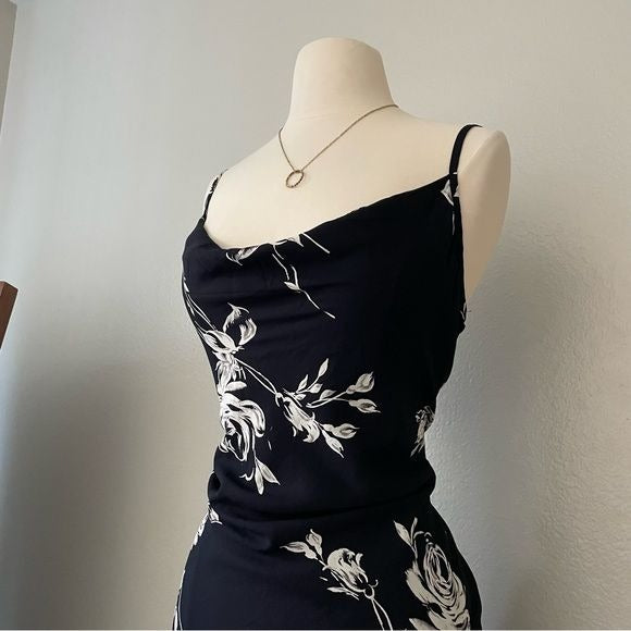 Vintage Black Floral Slip Mini Dress (12)