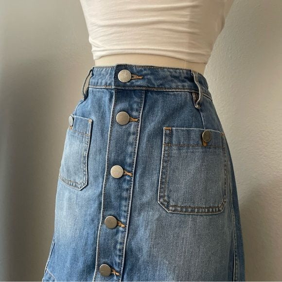 Button Front High Waist Denim Jean Skirt (2)