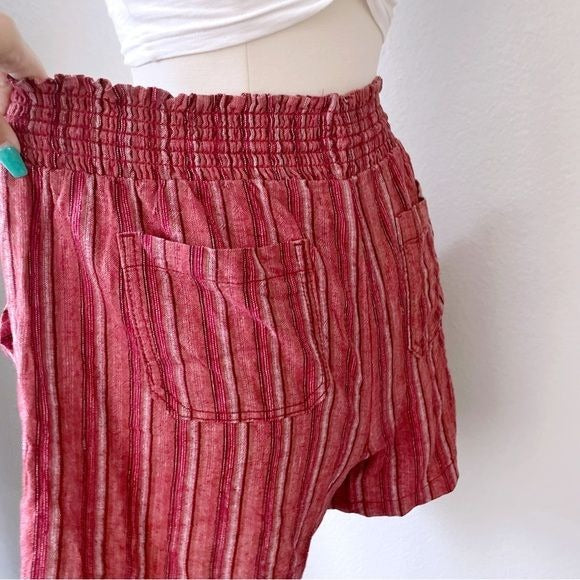 Linen Blend High Waist Casual Shorts (L)
