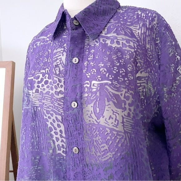 Sheer Patterned Purple Button Front Top (XL)