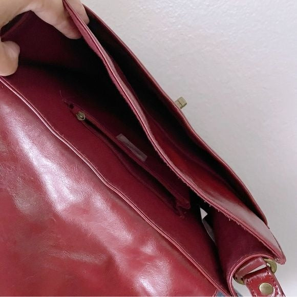 Faux Leather Red Messenger Crossbody Bag