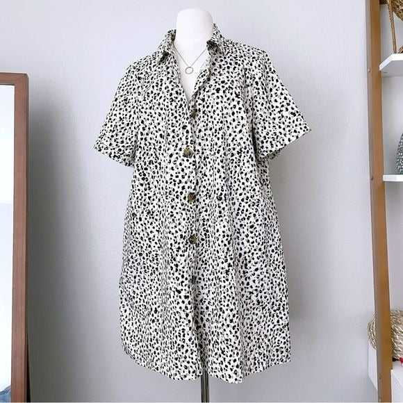 Leopard Print Button Front Shirt Dress (L)