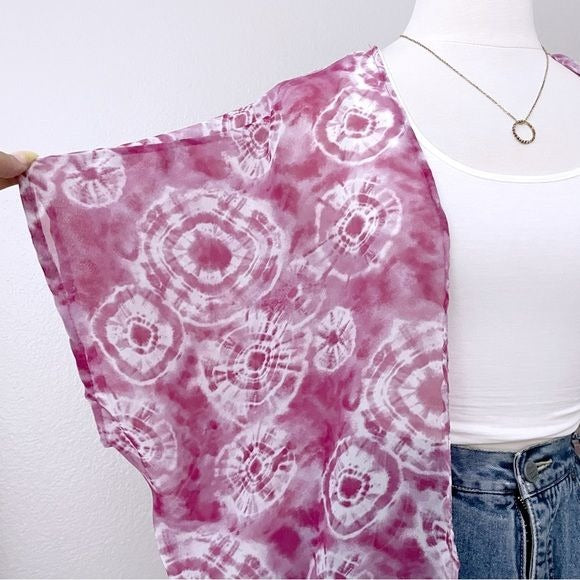 Tie Dye Lightweight Open Front Kimono Cover Up (2X/3X)