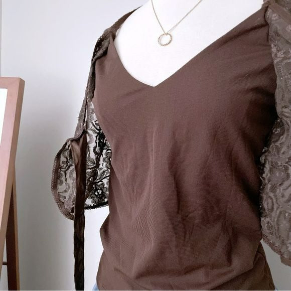 Vintage Chocolate Brown Lace Front Tie Top (M)