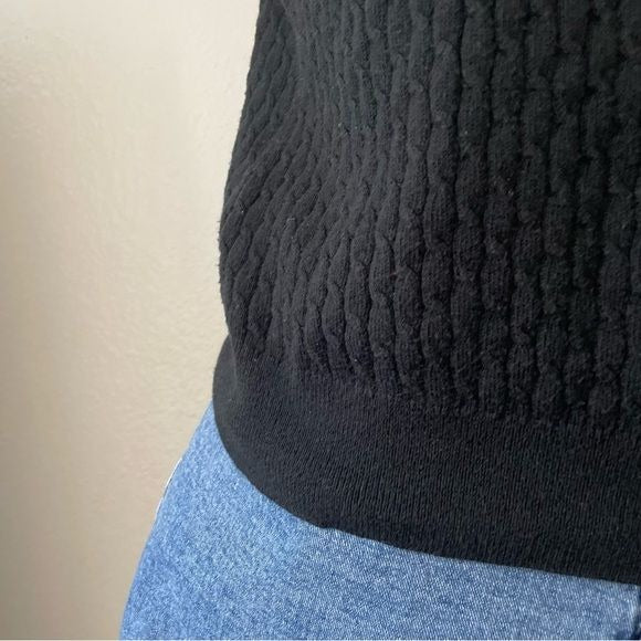 Wool Blend Cable Knit Black Sweater Vest Tank