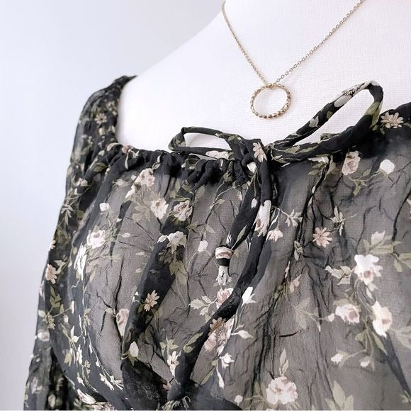Vintage Floral Long Sleeve Sheer Top (M)