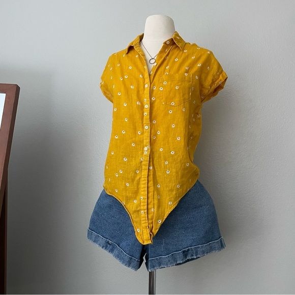 Linen and Cotton Blend Daisy Yellow Top (XS)
