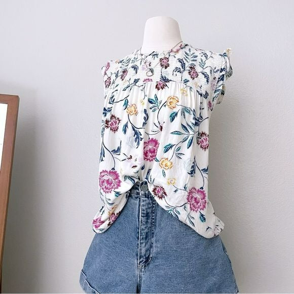 Smocked Floral Sleeveless Swing Top (XXL)