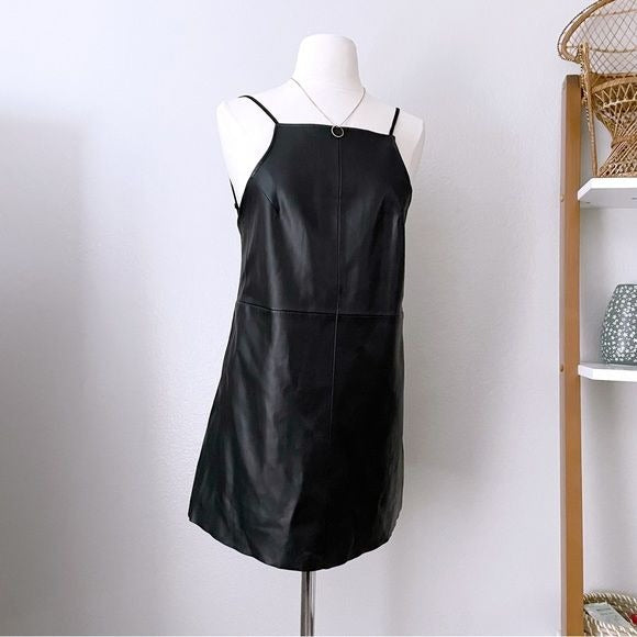 Black Faux Leather Mini Dress (XS)