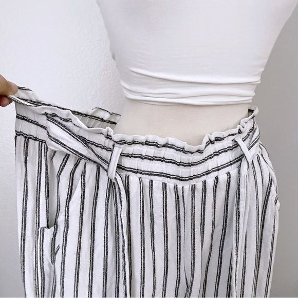 Casual Linen Blend Stripe Hi Rise Pants (XL)