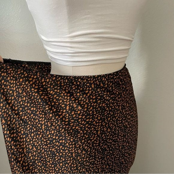 Satin Midi Patterned Slip Skirt (M)