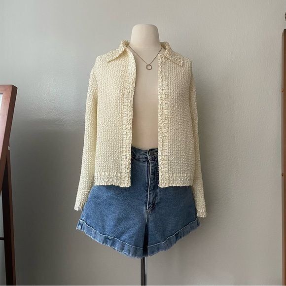 Vintage Textured Ivory Button Front Top (S)
