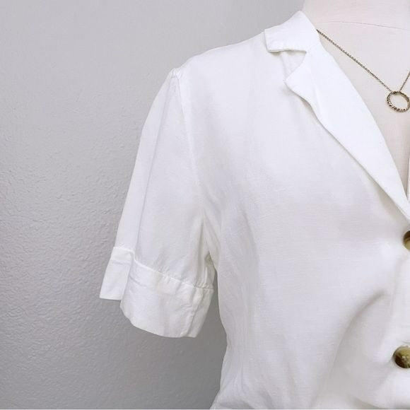White Minimalist Button Front and Tie Top (8)
