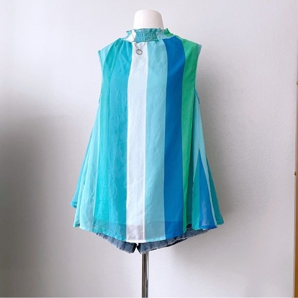 High Neck Colorful Blue Striped Top (14)