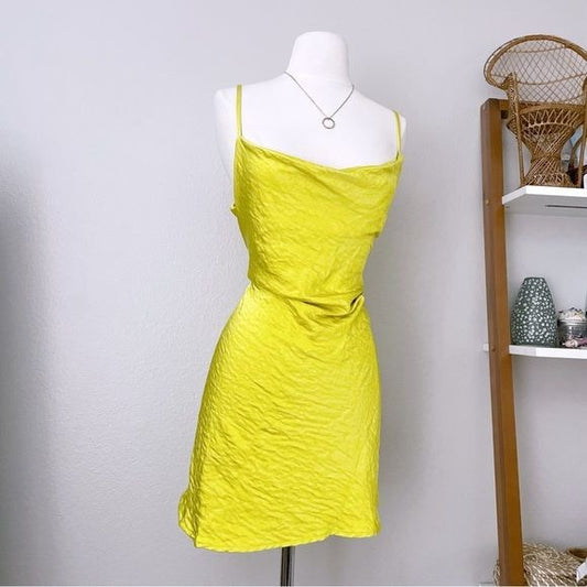 Satin Yellow Slip Dress (S)