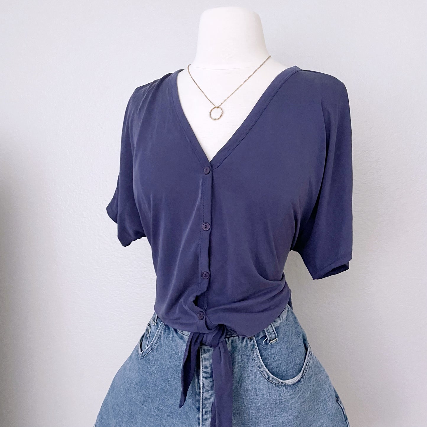 Front Tie Slouchy Navy Blue Top (M)