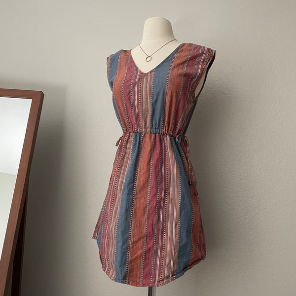 Vertical Striped Waist Tie Mini Dress (XS)