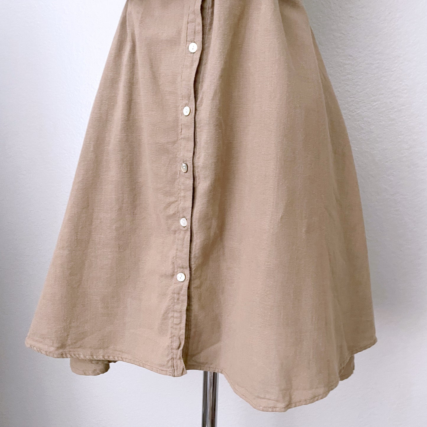 Tan Natural Fiber Button Fiber Oversize Tunic Dress (One Size)