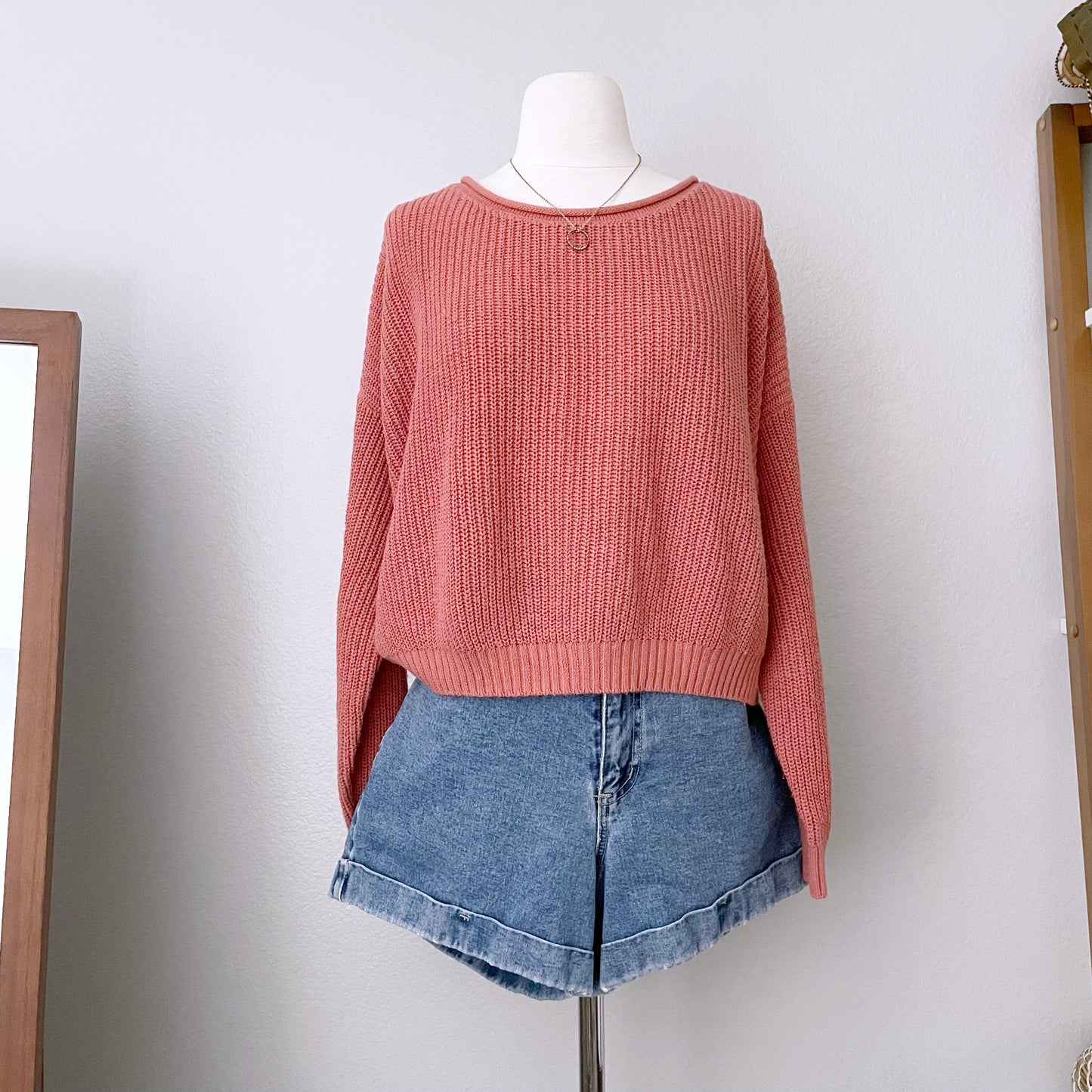 Deep Coral Chunky Knit Sweater (XXL)