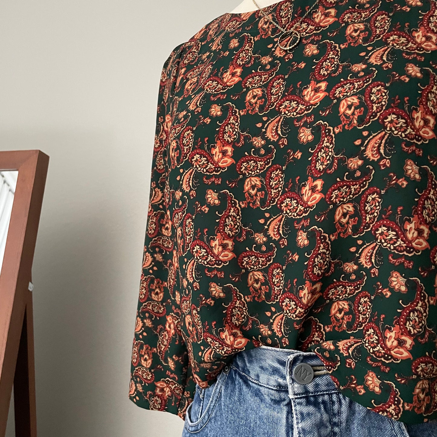 Paisley Teal Crop Boxy Top (S)